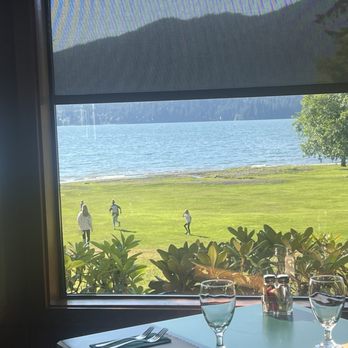 Salmon House Restauraunt - View from the table. Great spot for kids to run while waiting for your food or after you eat. - Seafood Near Me - Quinault, Washington Salmon House Restauraunt - View from the table. Great spot for kids to run while waiting for your food or after you eat. - Seafood Near Me - Quinault, Washington