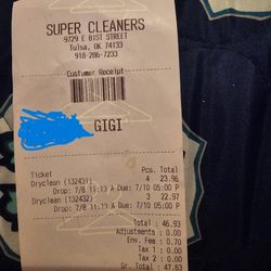 Dry Clean Super Center - This is my original I received when I dropped my clothes off.