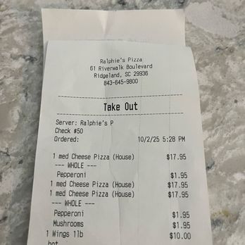 Ralphie's Pizza - Sur charge and 1.95 topping - Pizza Near Me - Ridgeland, South Carolina Ralphie's Pizza - Sur charge and 1.95 topping - Pizza Near Me - Ridgeland, South Carolina