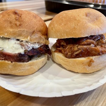 Cherry Bomb Catering - Tri tip slider on the left, pulled pork slider on right - Caterers Near Me - Reno, Nevada Cherry Bomb Catering - Tri tip slider on the left, pulled pork slider on right - Caterers Near Me - Reno, Nevada