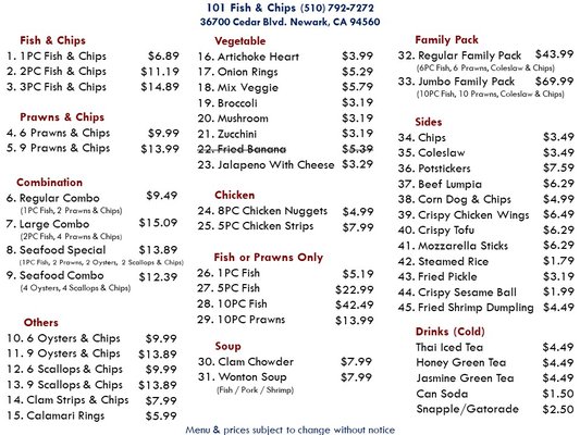 Menu photo 4 101 Fish & Chips Newark, CA Menu photo 4 101 Fish & Chips Newark, CA