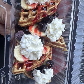 Fuel Nutrition - Protein waffles with bananas and blueberries, Carmel and strawberry drizzle. - Juice Bars & Smoothies Near Me - Fresno, California