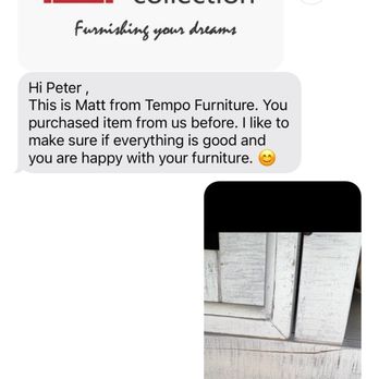 Tempo Collection Furniture and Mattress - Text on January 2nd, day after I Purchased this brand new $850 tv stand. Showing the damage. - Furniture Stores Near Me - Santa Ana, California Tempo Collection Furniture and Mattress - Text on January 2nd, day after I Purchased this brand new $850 tv stand. Showing the damage. - Furniture Stores Near Me - Santa Ana, California