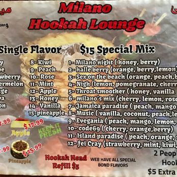 Milano Hookah Lounge - Hookah menu - Hookah Bars Near Me - St. Louis, Missouri Milano Hookah Lounge - Hookah menu - Hookah Bars Near Me - St. Louis, Missouri