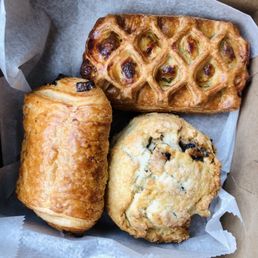 Parmesan Leek, Pain au Chocolate, Blueberry Scone, all excellent!