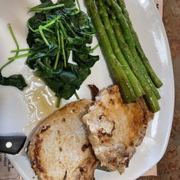 Grilled Asparagus, spinach my choice of side plenty to chose from. Pork chops so tasty. Shrimp skillet awesome Grilled Asparagus, spinach my choice of side plenty to chose from. Pork chops so tasty. Shrimp skillet awesome
