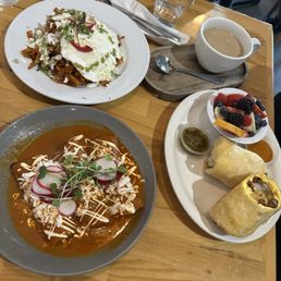 Chicken enchiladas, chilaquiles & breakfast burrito. Delicious!!! Every thing has wonderful flavor Chicken enchiladas, chilaquiles & breakfast burrito. Delicious!!! Every thing has wonderful flavor