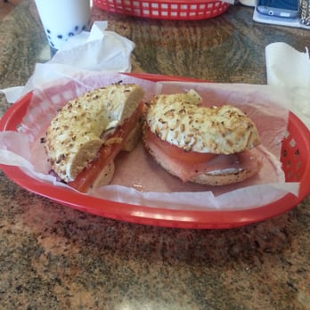 Posh Bagel - Nova lox & cream cheese on onion bagel. Delicious! - Bakeries Near Me - Modesto, California