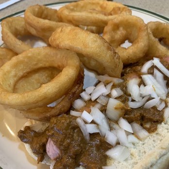 Red Olive - Chili Dog and Onion rings. - Mediterranean Near Me - Howell, Michigan