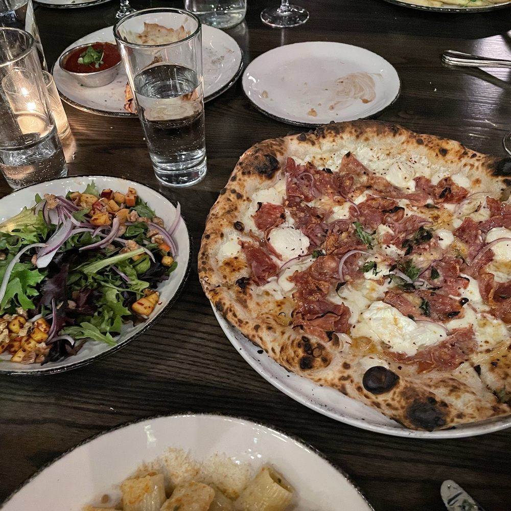 Posto - Mixed Greens and the Soppressata Pizza - Italian Near Me - Somerville, Massachusetts