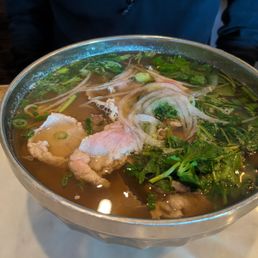 Pho with rare steak and brisket
