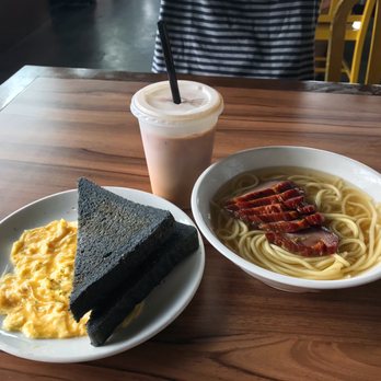 Good Catch Cafe - A04 BBQ Pork Spaghetti in Soup w/ scrambled eggs & charcoal toast ($10.99) - Hong Kong Style Cafe Near Me - Markham, Ontario Good Catch Cafe - A04 BBQ Pork Spaghetti in Soup w/ scrambled eggs & charcoal toast ($10.99) - Hong Kong Style Cafe Near Me - Markham, Ontario