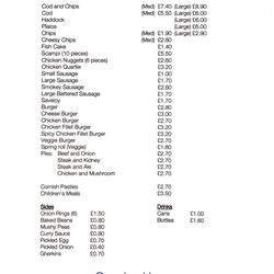 Tummy Fillers Fish and Chip shop - Tummy Fillers Menu 2019