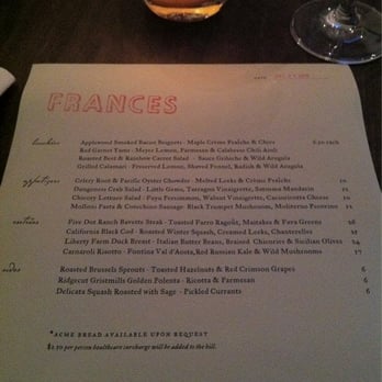 Frances - The day's menu - New American Near Me - San Francisco, California
