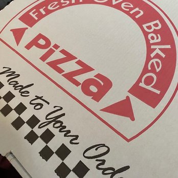 Quick pizza - a pizza box with a sign that says fresh oven baked pizza - Pizza Near Me - Rockaway, New York