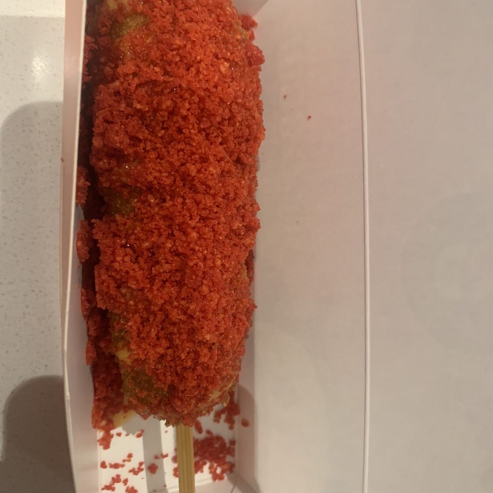 Mr Cow - Flaming cheetah with spicy Mayo and #5 cheddar and mozzarella cheese - Hot Dogs Near Me - Aiea, Hawaii