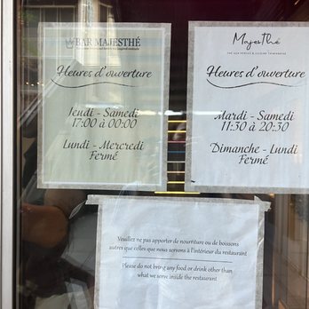 MajesThé - Posted hours as of July 2022 - we found them opening at 12pm and closed on Sunday and Monday - Asian Fusion Near Me - Montreal, Quebec