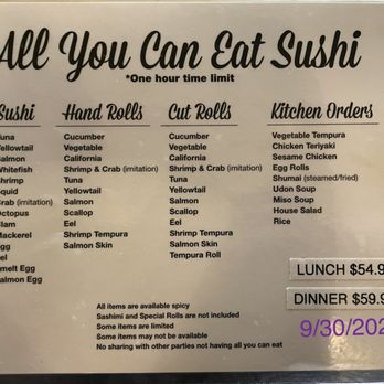 Light & Healthy Sushi Bar - AYCE Menu, 9/30/2024 - Sushi Bars Near Me - Newhall, California