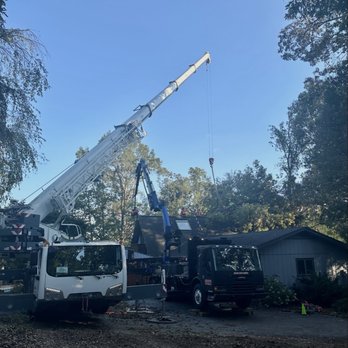 Finch’s Tree Service - Tree fell on house--crane-assisted tree removal to safely lift sections off the roof and protect the property. - Tree Services Near Me - Mobile, Alabama
