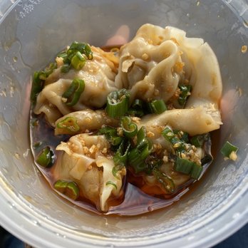 808 Cafe - Dumpling in chili oil. We had 3 before we took the picture. Order extras - Asian Fusion Near Me - Las Vegas, Nevada