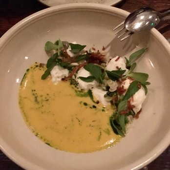 Rich Table - Burrata with chilled melon curry and eggplant. - New American Near Me - San Francisco, California