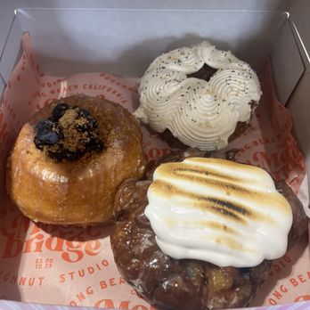 Moonbridge Doughnut Studio - Everything bagel Smore apple fritter with chocolate chips Blueberry pie - Donuts Near Me - Long Beach, California Moonbridge Doughnut Studio - Everything bagel Smore apple fritter with chocolate chips Blueberry pie - Donuts Near Me - Long Beach, California