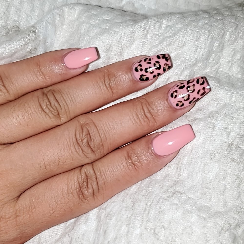 Fawn Fancy's Nails - Short coffin set with leopard designs. - Nail Salons Near Me - Houston, Texas Fawn Fancy's Nails - Short coffin set with leopard designs. - Nail Salons Near Me - Houston, Texas