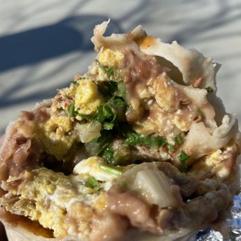 Ay! Chihuahua - The guts of a machaca breakfast burrito - Mexican Near Me - Fillmore, California