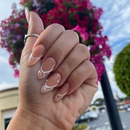 Fill with Tony. Colored powder with swirl french tips Fill with Tony. Colored powder with swirl french tips