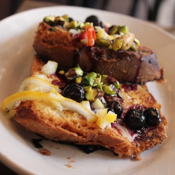 AOC - Meyer lemon french toast with pistachios, blueberry, and candied meyer lemon - Cocktail Bars Near Me - Los Angeles, California AOC - Meyer lemon french toast with pistachios, blueberry, and candied meyer lemon - Cocktail Bars Near Me - Los Angeles, California