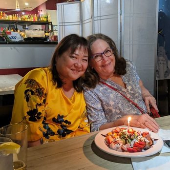 Akaihana Sushi & Grill - Our birthday "cake" of mochi ice cream, strawberries and chocolate sauce. The birthday girls were very happy!! - Sushi Bars Near Me - Phoenix, Arizona