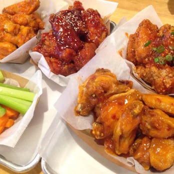 Fire Wings - From Left to Right staring at the picture : fire wings, Korean kick , Thai chili , and mango habanero - Chicken Wings Near Me - Sacramento, California Fire Wings - From Left to Right staring at the picture : fire wings, Korean kick , Thai chili , and mango habanero - Chicken Wings Near Me - Sacramento, California