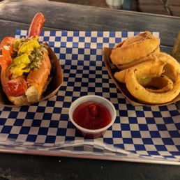 Chicago dog and onion rings