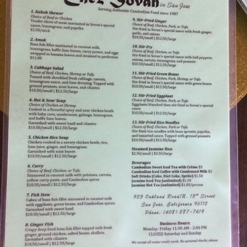 Chez Sovan - Menu - Cambodian Near Me - San Jose, California