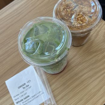 Cafe Blessing - Strawberry match and dirty peanut cream latte - Coffee & Tea Near Me - Schaumburg, Illinois
