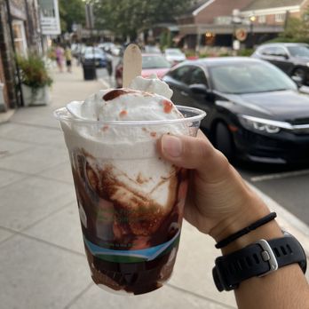 The Bent Spoon - apricot raspberry and chocolate scoops with. vegan whip and vegan hot fudge - Ice Cream & Frozen Yogurt Near Me - Princeton, New Jersey