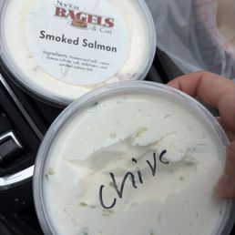picked up some cream cheeses made in house too: smoked salmon and chive picked up some cream cheeses made in house too: smoked salmon and chive