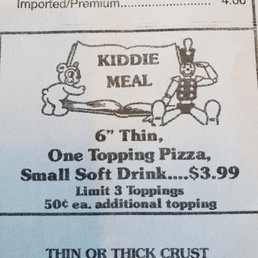 The Pizza Parlor has a kids' menu! Actually quite well priced The Pizza Parlor has a kids' menu! Actually quite well priced