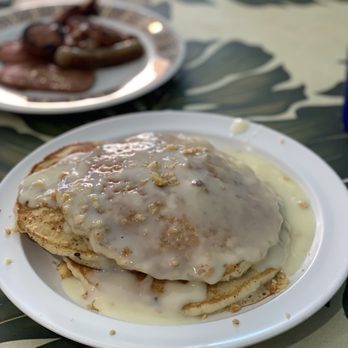 808 Grindz Cafe - Mac nut pancakes with mac-nilla sauce - Cafes Near Me - Lahaina, Hawaii 808 Grindz Cafe - Mac nut pancakes with mac-nilla sauce - Cafes Near Me - Lahaina, Hawaii