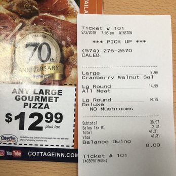 Cottage Inn Pizza - Dishonest business. Charges customers more if they don't reference a special first. Only $4 but still a dishonest business practice. - Pizza Near Me - Niles, Michigan