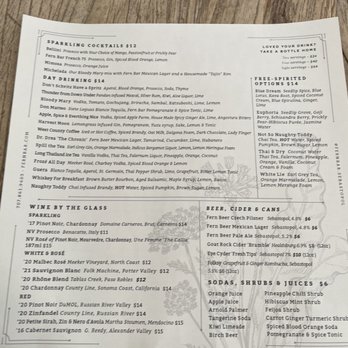 Fern Bar - Menu - Bars Near Me - Sebastopol, California