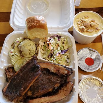 TEX 808 BBQ & Brews - Brisket and Ribs Combo with tater salad, slaw, and nana puddin' - Barbeque Near Me - Honolulu, Hawaii TEX 808 BBQ & Brews - Brisket and Ribs Combo with tater salad, slaw, and nana puddin' - Barbeque Near Me - Honolulu, Hawaii