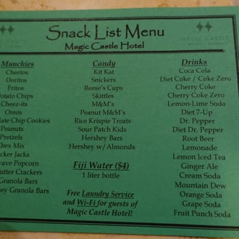 Magic Castle Hotel - Snack list ( just ask the front desk for what you want ) - Hotels Near Me - Los Angeles, California Magic Castle Hotel - Snack list ( just ask the front desk for what you want ) - Hotels Near Me - Los Angeles, California