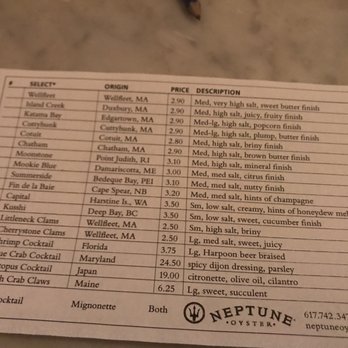 Neptune Oyster - Oyster menu - Seafood Near Me - Boston, Massachusetts Neptune Oyster - Oyster menu - Seafood Near Me - Boston, Massachusetts