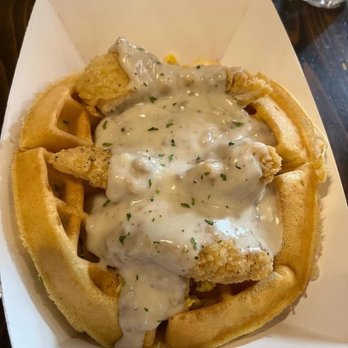 Capitol Waffle Shop - Chicken, scramble egg, and sausage gravy waffle. Absolutely amazing!!! - Waffles Near Me - Richmond, Virginia Capitol Waffle Shop - Chicken, scramble egg, and sausage gravy waffle. Absolutely amazing!!! - Waffles Near Me - Richmond, Virginia