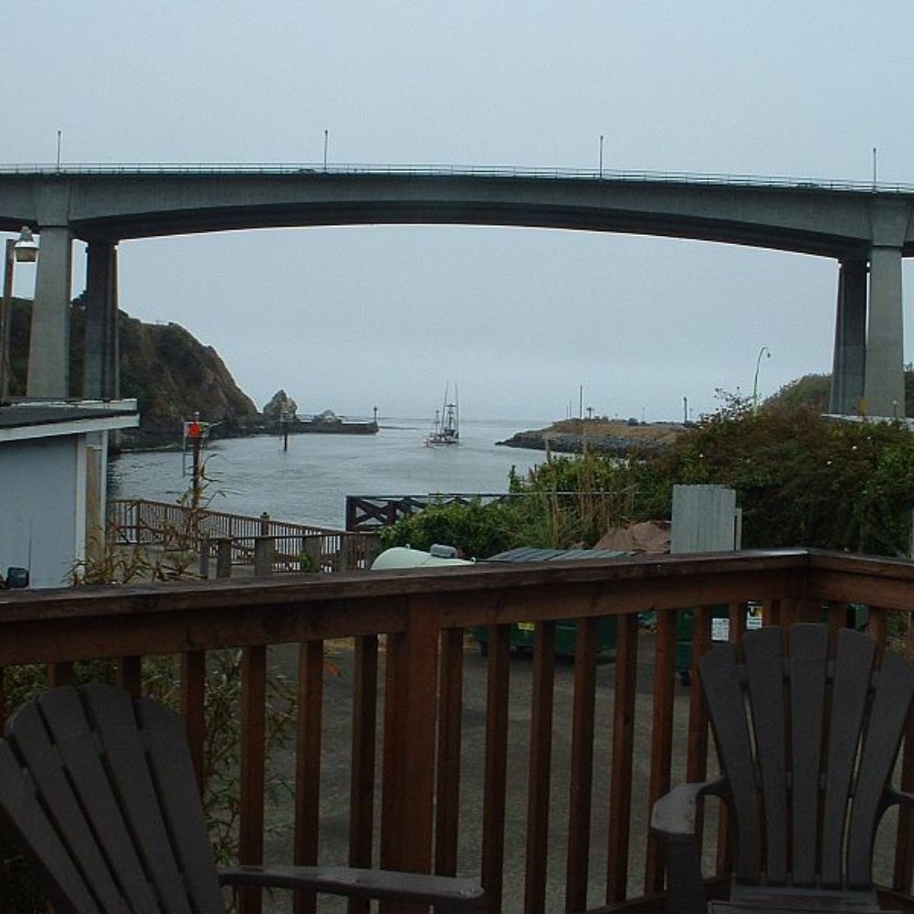 Lodging & Llamas - Deck view to Noyo Harbor inlet from Capt Jack's - Guest Houses Near Me - Fort Bragg, California Lodging & Llamas - Deck view to Noyo Harbor inlet from Capt Jack's - Guest Houses Near Me - Fort Bragg, California