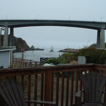 Lodging & Llamas - Deck view to Noyo Harbor inlet from Capt Jack's - Guest Houses Near Me - Fort Bragg, California Lodging & Llamas - Deck view to Noyo Harbor inlet from Capt Jack's - Guest Houses Near Me - Fort Bragg, California