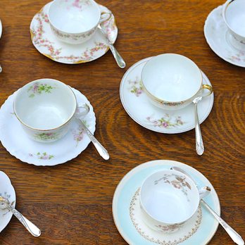 Yesterday's Party - White Floral teacups. - Party Equipment Rentals Near Me Yesterday's Party - White Floral teacups. - Party Equipment Rentals Near Me