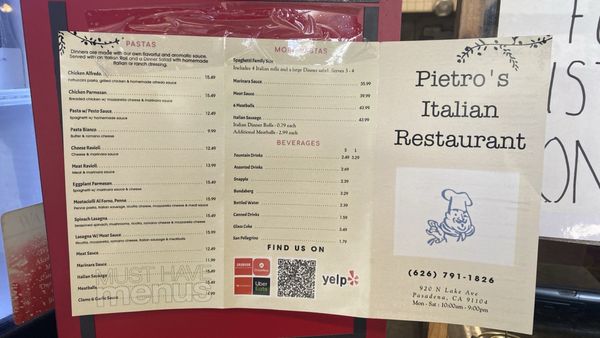 Menu photo 1 Pietro's Pasadena, CA