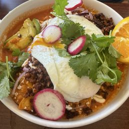 Chillaquilles with chorizo 10/10!